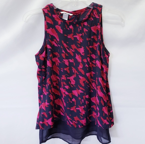 ♡H&M pink/red/black print w/black sheer top ✔SZ 2 - Picture 1 of 6